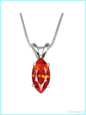 Marquise Mexican Fire Opal Pendant Necklace 925 Sterling Silver Handmade USA